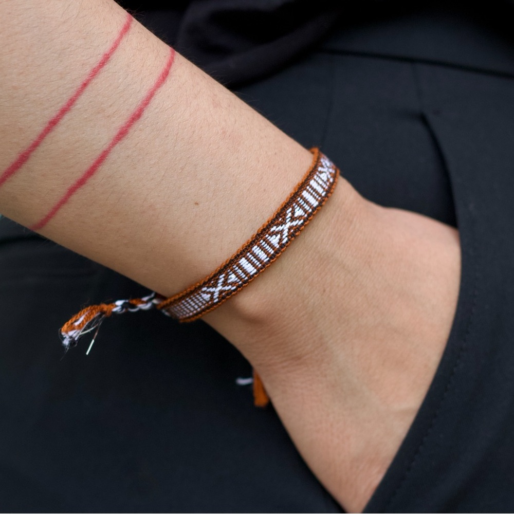 Brown & White Boho Woven Bracelet, Handmade